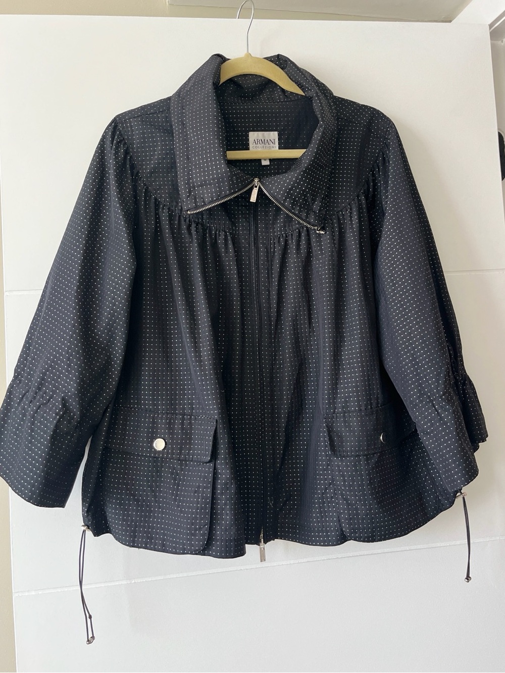 Armani Collezioni Black Micro Dot Asymmetrical Zip Jacket Size 12